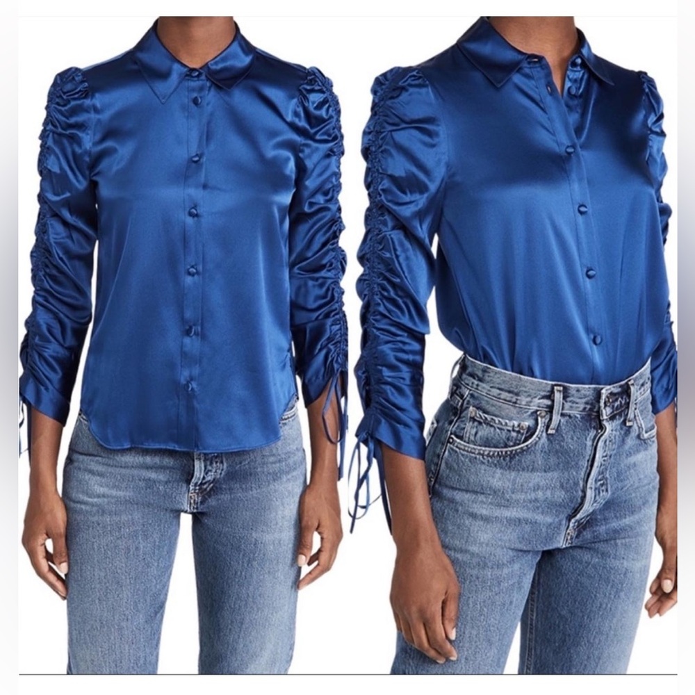 NWT- VERONICA BEARD Lilian Royal Blue Stretch Silk Ruched Blouse Size: 4